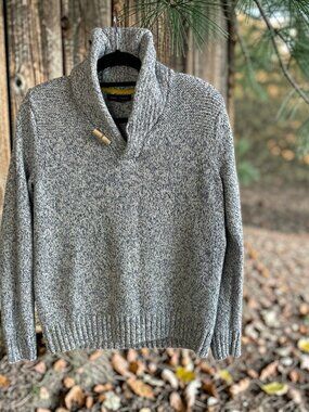Banana Republic Blue Heather Shawl Collar Toggle Cotton Sweater Size Medium
